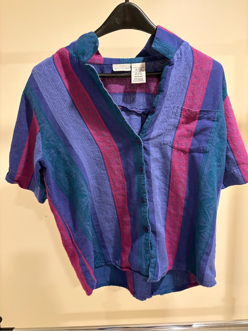 White Stag Striped Short Sleeve Shirt - Blue, Teal & Magenta
